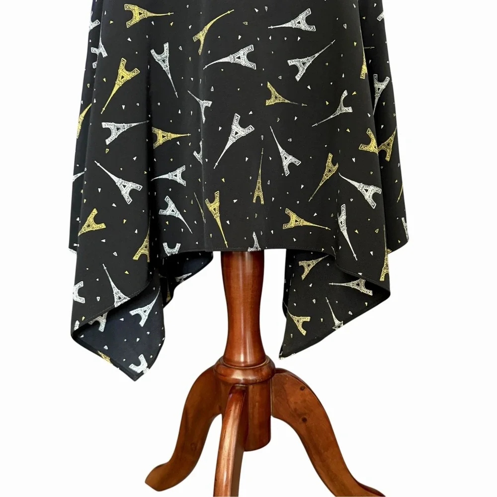 Karl Lagerfeld Paris Eiffel Tower Black Dress 4 • Handkerchief Hem Parisian Chic